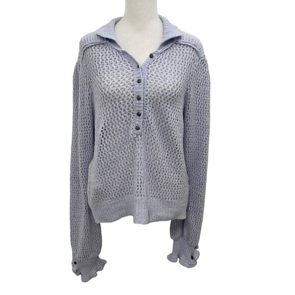 Free People Cropped Drop Shoulder Pullover V-Neck Sweater Periwinkle size Large - Picture 1 of 7